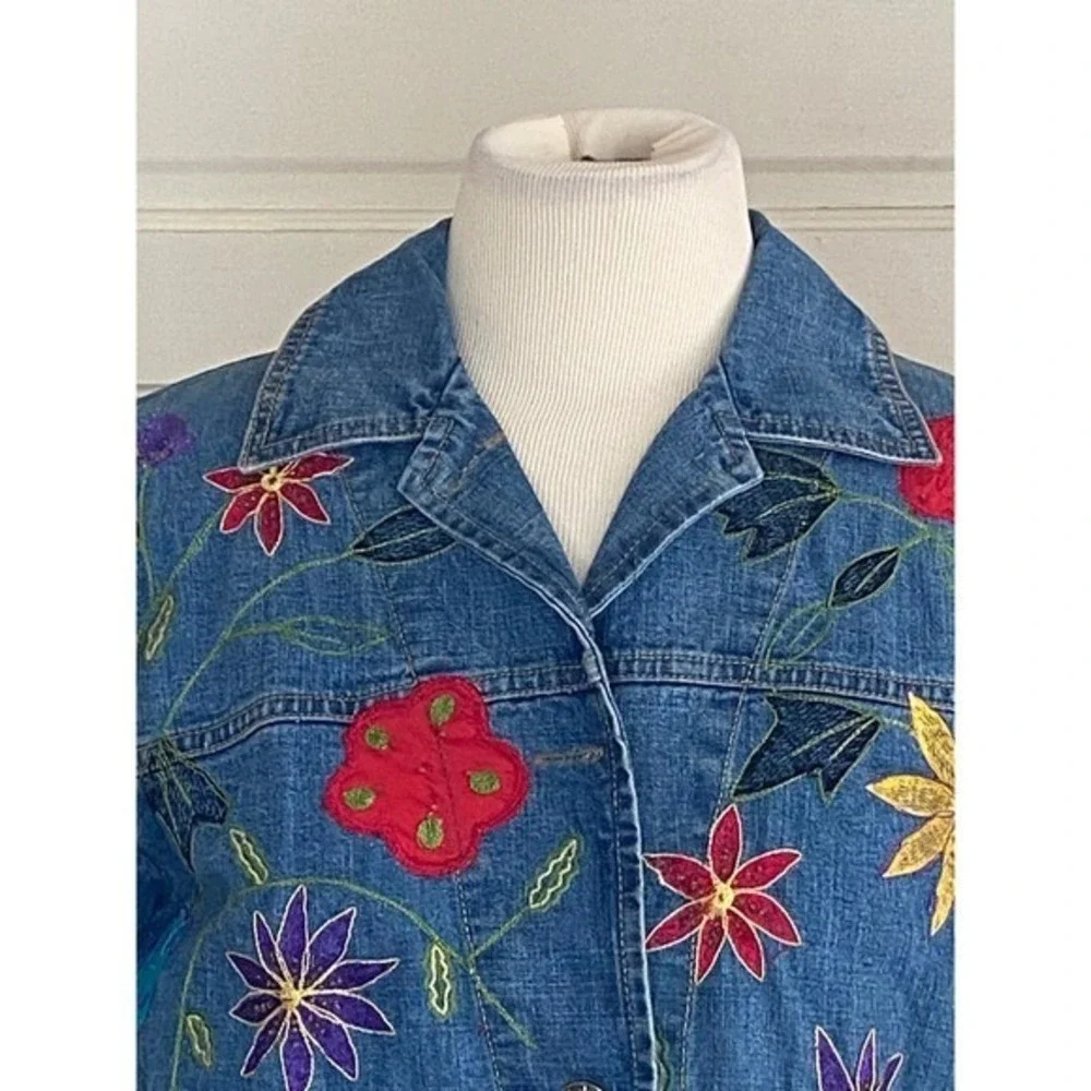 Embroidered Denim Jacket Chicos‎ Design Floral Cottagecore peasant